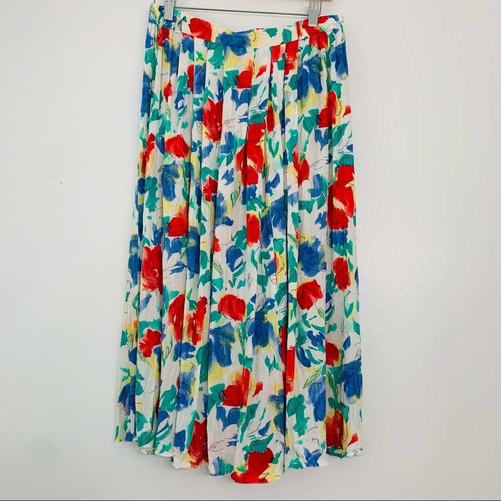 Vintage Swiss Cottagecore Floral Viscose Womens Large Skirt